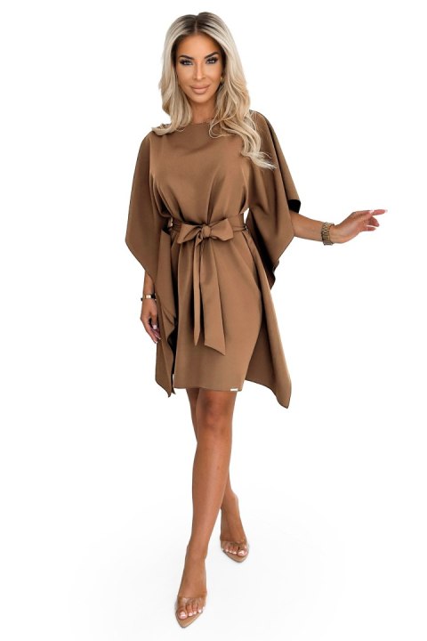 287-39 SOFIA Sukienka motyl z wiązaniem w pasie - cappuccino - 2XL/3XL