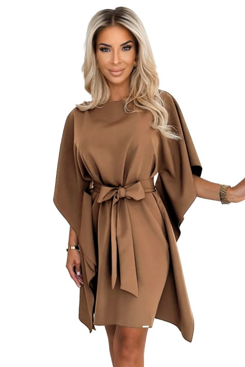 287-39 SOFIA Sukienka motyl z wiązaniem w pasie - cappuccino - 2XL/3XL
