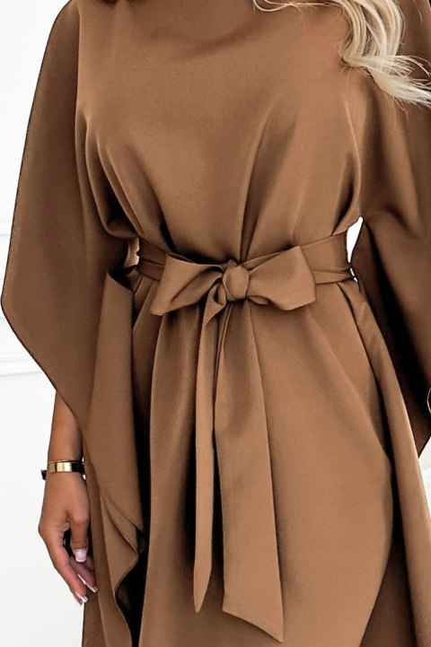 287-39 SOFIA Sukienka motyl z wiązaniem w pasie - cappuccino - 2XL/3XL