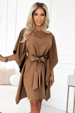 287-39 SOFIA Sukienka motyl z wiązaniem w pasie - cappuccino - S/M