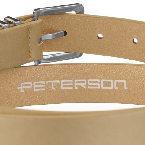 Beżowy pasek damski ze skóry ekologicznej ze srebrną, klasyczną klamrą - Peterson Beżowy pasek damski ze skóry ekologicznej ze srebrną, klasyczną klamrą - Peterson