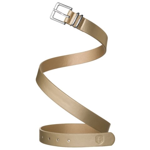 Beżowy pasek damski ze skóry ekologicznej ze srebrną, klasyczną klamrą - Peterson Beżowy pasek damski ze skóry ekologicznej ze srebrną, klasyczną klamrą - Peterson