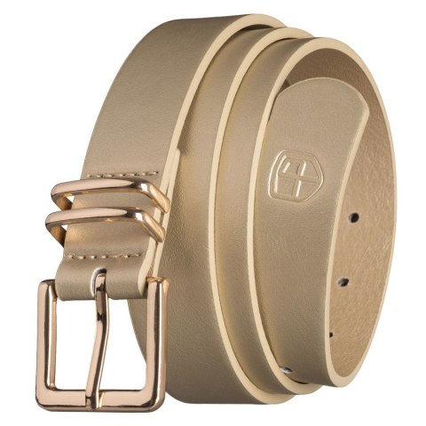 Beżowy, wąski pasek damski ze skóry ekologicznej ze złotą klamrą - Peterson Beżowy, wąski pasek damski ze skóry ekologicznej ze złotą klamrą - Peterson