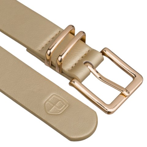 Beżowy, wąski pasek damski ze skóry ekologicznej ze złotą klamrą - Peterson Beżowy, wąski pasek damski ze skóry ekologicznej ze złotą klamrą - Peterson