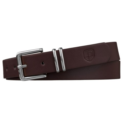 Ciemnobrązowy, wąski pasek damski ze skóry ekologicznej ze srebrną klamrą - Peterson