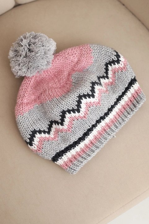 Modna czapka damska różowa i szara, polska produkcja Stylowy Wieszak