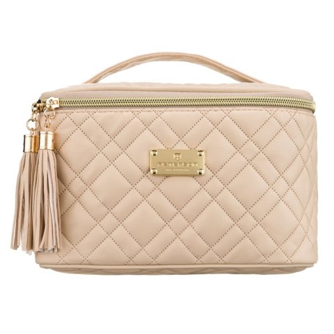 Jednokomorowa, beżowa kosmetyczka z tkaniny syntetycznej zamykana suwakiem - Peterson