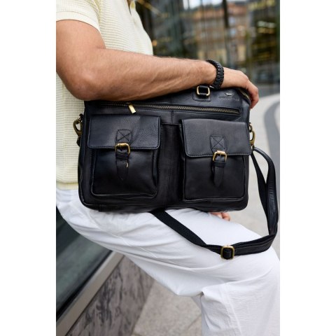 Męska torba na laptopa ze skóry naturalnej w czarnym kolorze - Peterson