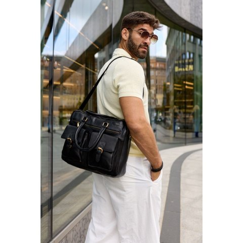 Męska torba na laptopa ze skóry naturalnej w czarnym kolorze - Peterson