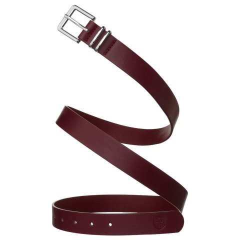 Pasek damski ze skóry ekologicznej w burgundowym kolorze ze srebrną klamrą - Peterson