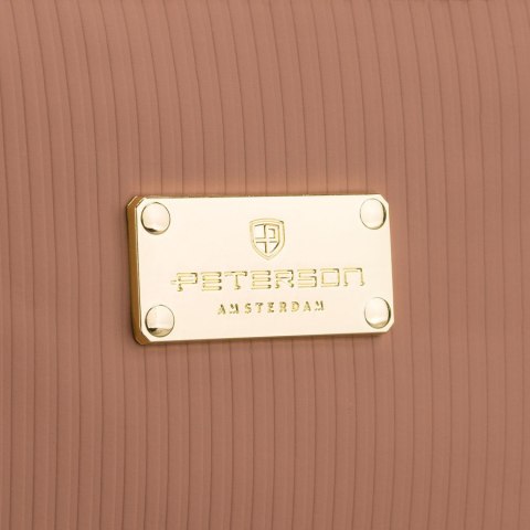 Praktyczna kosmetyczka z tkaniny syntetycznej w beżowym kolorze, jednokomorowa - Peterson