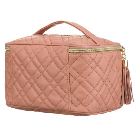 Różowa, pikowana kosmetyczka z tkaniny syntetycznej zamykana suwakiem - Peterson