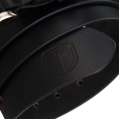 Skórzany, czarny pasek męski z tradycyjną klamrą - Peterson