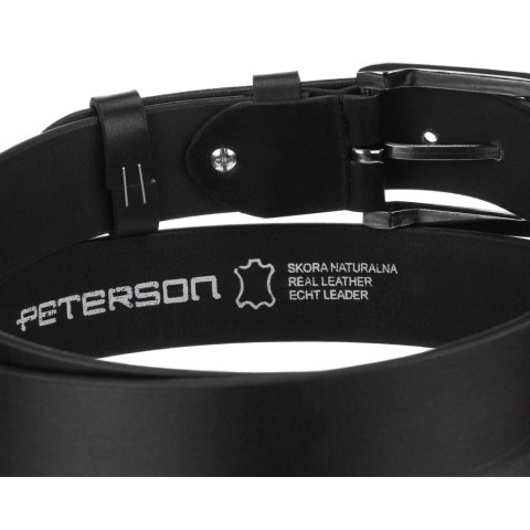 Skórzany, czarny pasek męski z tradycyjną klamrą - Peterson