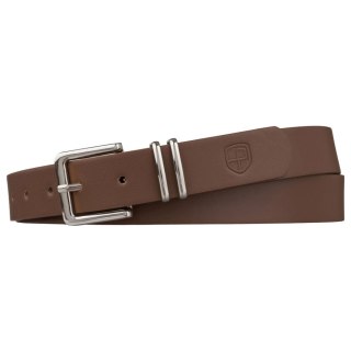 Uniwersalny, wąski pasek damski ze skóry ekologicznej w kolorze khaki ze srebrną klamrą - Peterson