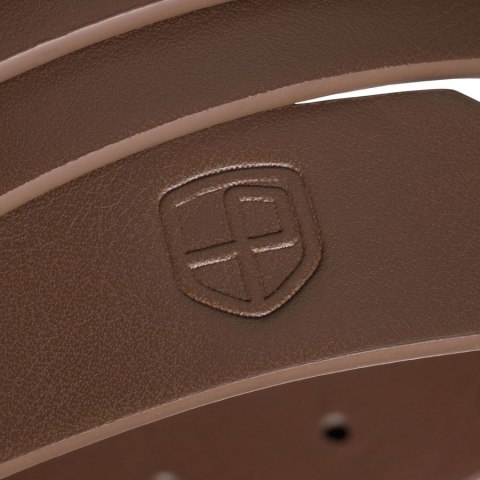 Uniwersalny, wąski pasek damski ze skóry ekologicznej w kolorze khaki ze srebrną klamrą - Peterson