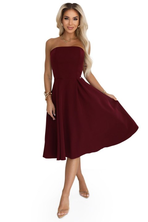 641-1 VIVIENNE gorsetowa rozkloszowana sukienka midi na wyjątkowe okazje - bordowa - M