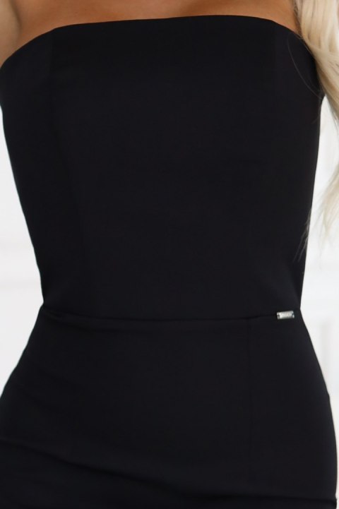 642-1 Gorsetowa ołówkowa sukienka midi z odkrytymi ramionami - czarna - S
