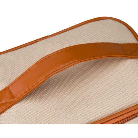 Beżowo-brązowa kosmetyczka z tkaniny syntetycznej wyposażona w uchwyt, zamykana suwakiem - Peterson