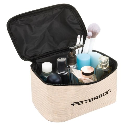 Beżowo-czarna kosmetyczka z tkaniny syntetycznej, jednokomorowa - Peterson