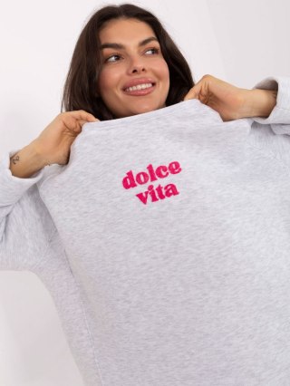 Jasnoszara bluza oversize MOOIJ z napisem Dolce Vita i ociepleniem