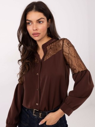Brązowa elegancka koszula ITALY MODA z koronką i guzikami