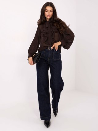 Czekoladowa Elegancka Koszula z Wiązaniem Italy Moda | Stylowy Wieszak