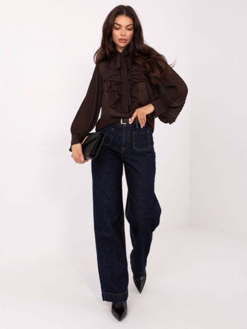 Czekoladowa elegancka koszula damska Italy Moda z wiązaniem