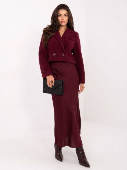 Burgundowa Satynowa Spódnica Maxi ITALY MODA