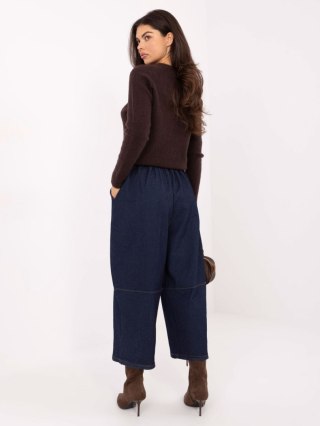 Granatowe Szerokie Jeansy 7/8 Kuloty ITALY MODA