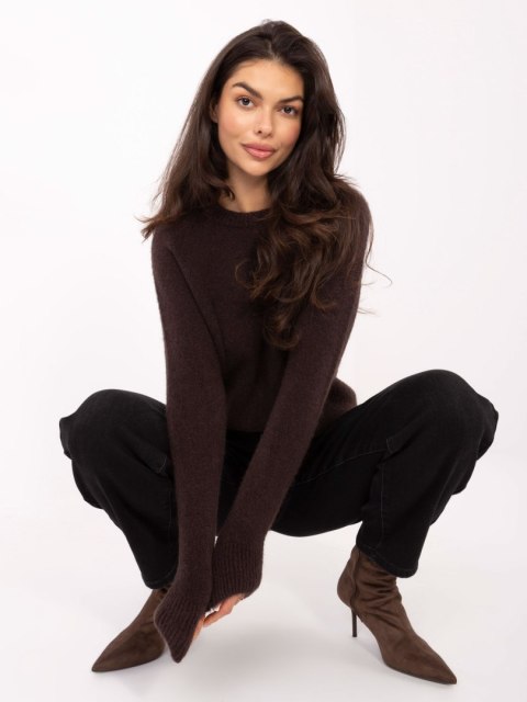 Stylowy brązowy sweter z okrągłym dekoltem – Stylowy Wieszak