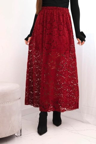 Bordowa spódnica damska z koronką i podszewką – włoski styl, fason midi