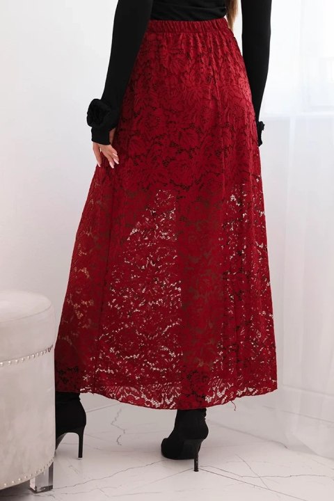 Bordowa spódnica damska z koronką i podszewką – włoski styl, fason midi