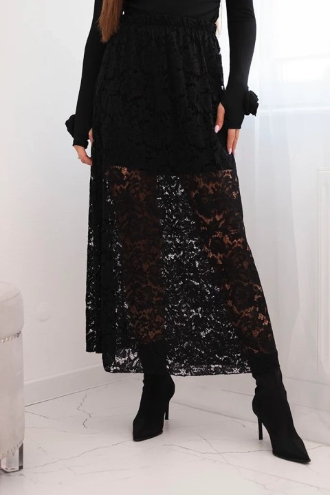 Czarna spódnica damska z koronką i podszewką – włoska elegancja, fason midi