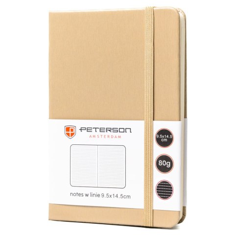 Beżowy notes w formacie A6 zadrukowany w linie, wyposażony w gumkę zamykającą - Peterson