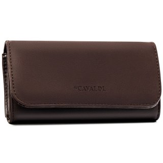 Brązowy, duży portfel damski ze skóry ekologicznej z kieszonką zewnętrzną, zamykany na zatrzask - 4U Cavaldi