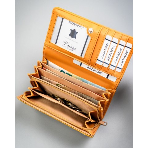 Brązowy portfel damski ze skóry ekologicznej z kieszonką zewnętrzną - 4U Cavaldi