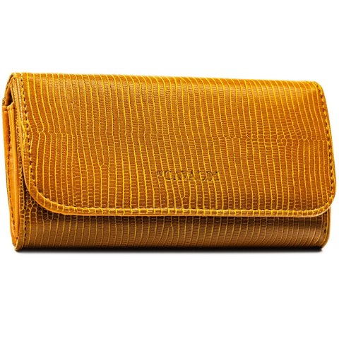 Brązowy, poziomy portfel damski ze skóry ekologicznej zamykany zatrzaskiem - 4U Cavaldi