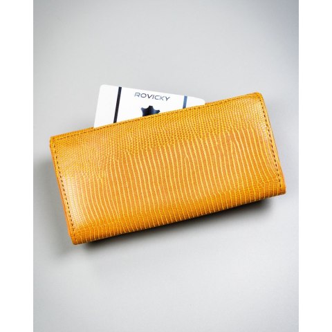 Brązowy, poziomy portfel damski ze skóry ekologicznej zamykany zatrzaskiem - 4U Cavaldi