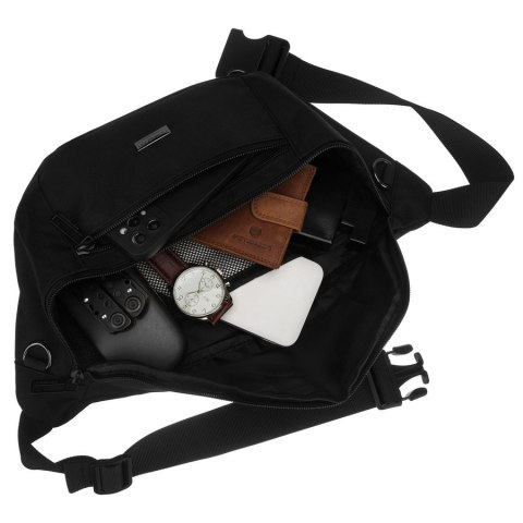 Czarna saszetka męska z kieszenią zewnętrzną na suwak - Peterson