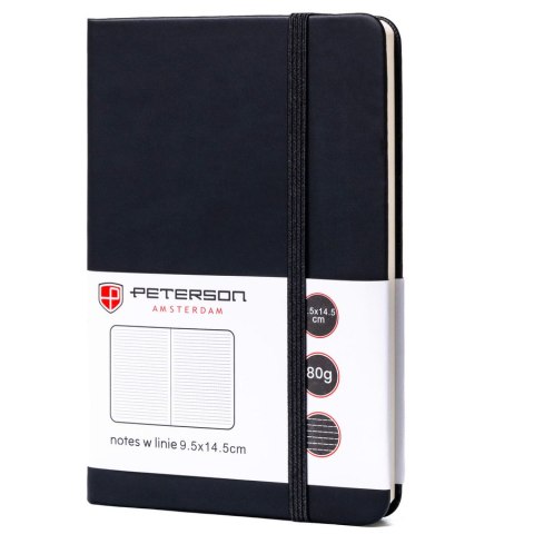 Czarny notes w formacie A6 zadrukowany w linie - Peterson