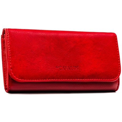 Czerwony, duży portfel damski ze skóry ekologicznej zamykany zatrzaskiem - 4U Cavaldi