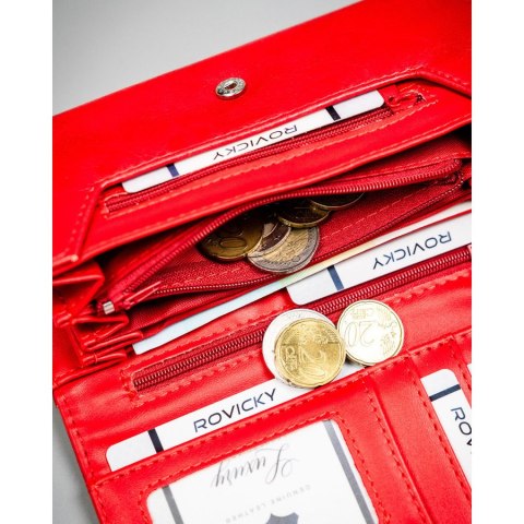 Czerwony, duży portfel damski ze skóry ekologicznej zamykany zatrzaskiem - 4U Cavaldi