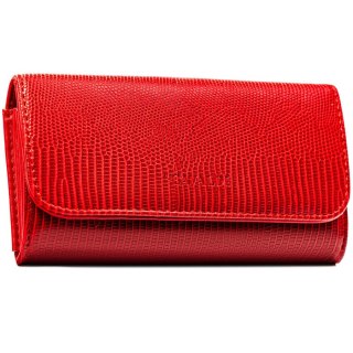 Czerwony, poziomy portfel damski ze skóry ekologicznej zamykany zatrzaskiem - 4U Cavaldi