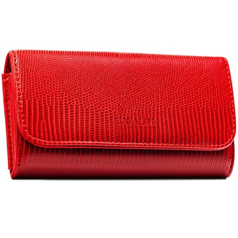 Czerwony, poziomy portfel damski ze skóry ekologicznej zamykany zatrzaskiem - 4U Cavaldi