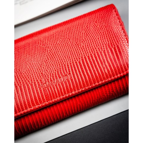 Czerwony, poziomy portfel damski ze skóry ekologicznej zamykany zatrzaskiem - 4U Cavaldi