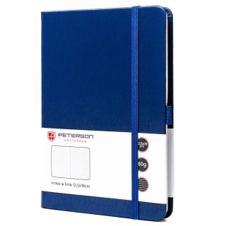 Granatowy notes w formacie B6 zadrukowany w linie, wyposażony w gumkę zamykającą - Peterson