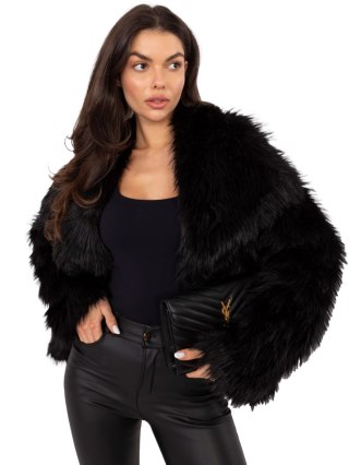 Czarna elegancka kurtka damska ze sztucznego futerka z kieszeniami One Size