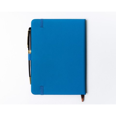 Niebieski notes w formacie B6 zadrukowany w linie, wyposażony w pętelkę na długopis - Peterson