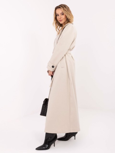 Jasny płaszcz damski MAYA – klasyczna stylizacja z torebką